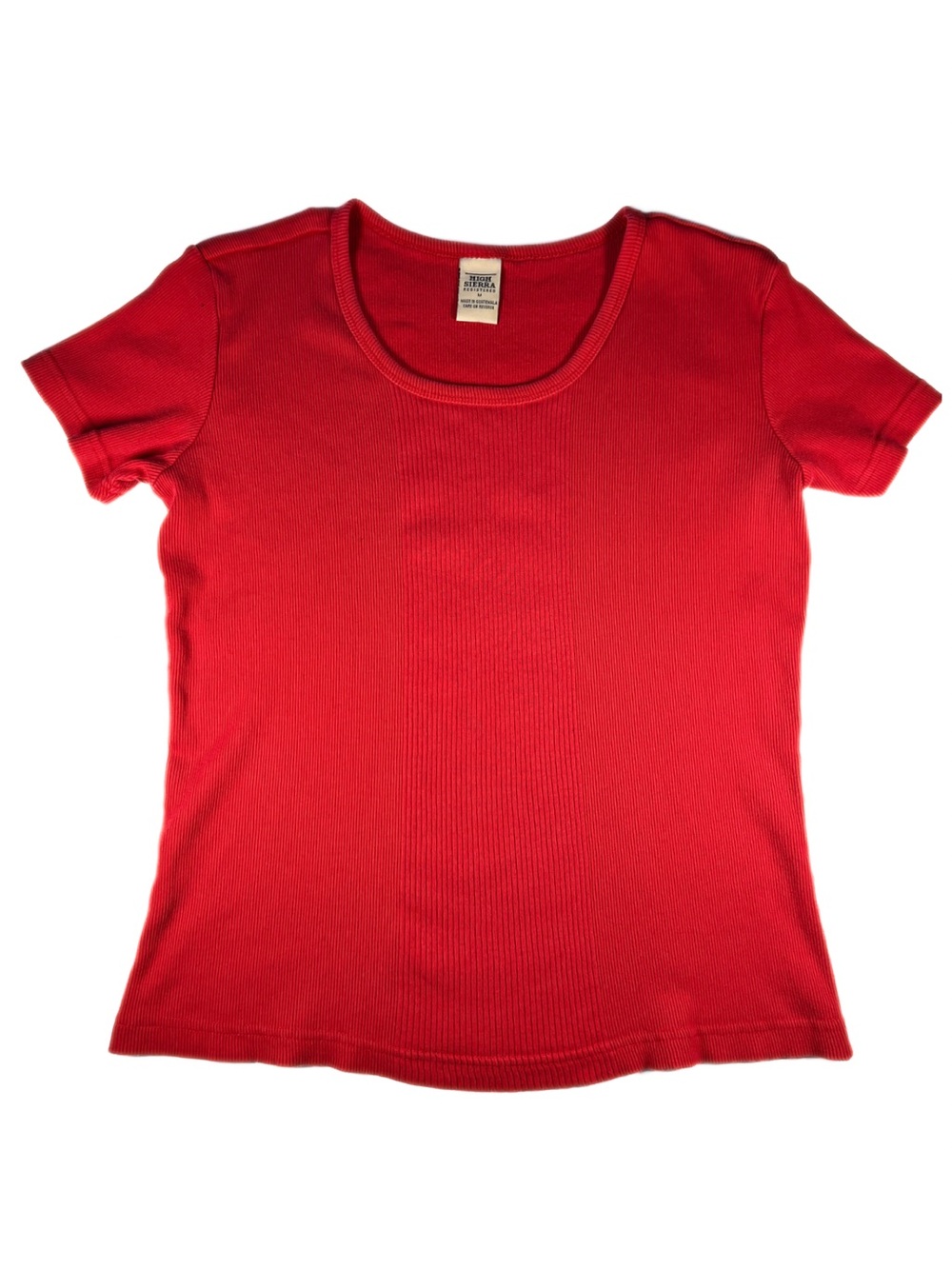 Vintage Y2K High Sierra Cherry Red Ribbed Baby Tee Womens Medium 100% Cotton
